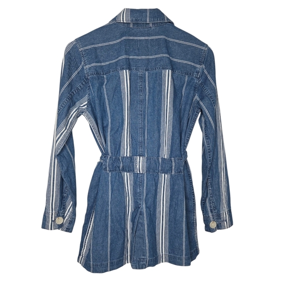 J Crew Denim Womens Striped Cotton Button Front Belted Jean Jacket Size XS - Picture 2 of 10
